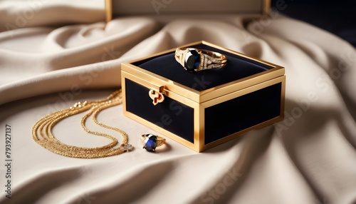 very beautiful stylish and luxurious jewellery box on a linen fabric