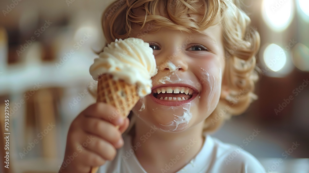 Happy boy eating ice cream