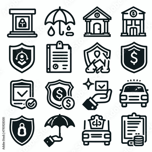 outline insurance icon set silhouette vector illustration white background