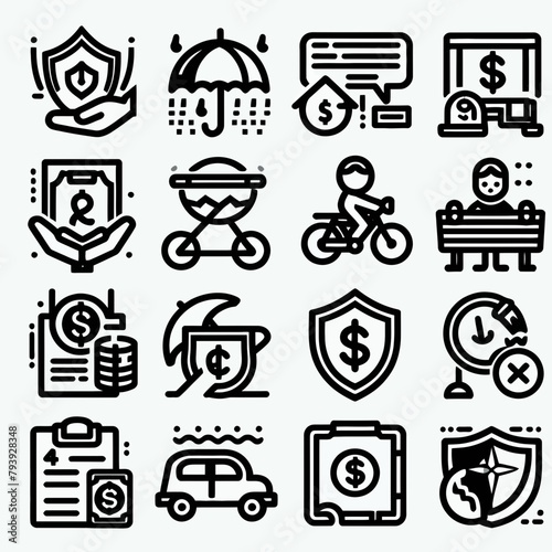 outline insurance icon set silhouette vector illustration white background