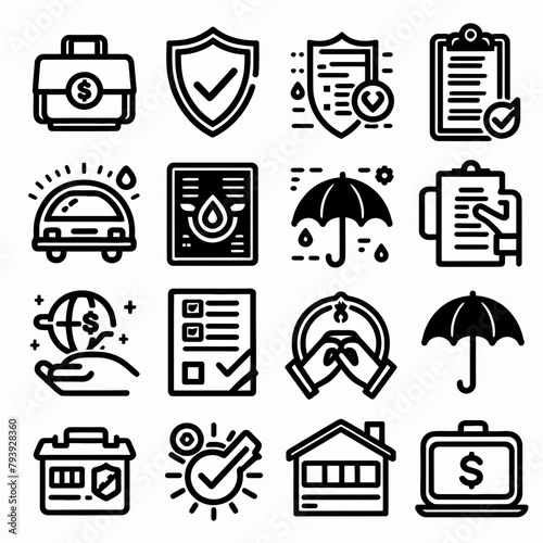 outline insurance icon set silhouette vector illustration white background