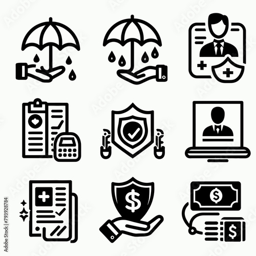 outline insurance icon set silhouette vector illustration white background