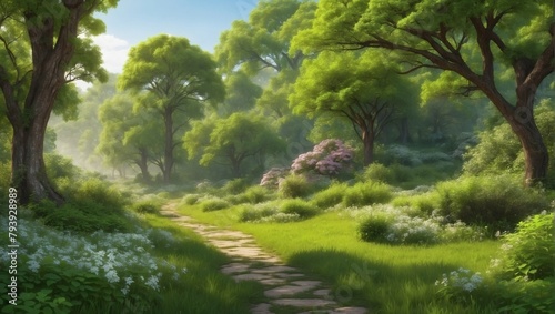 Refreshing Spring Scene with Lush Green Hues