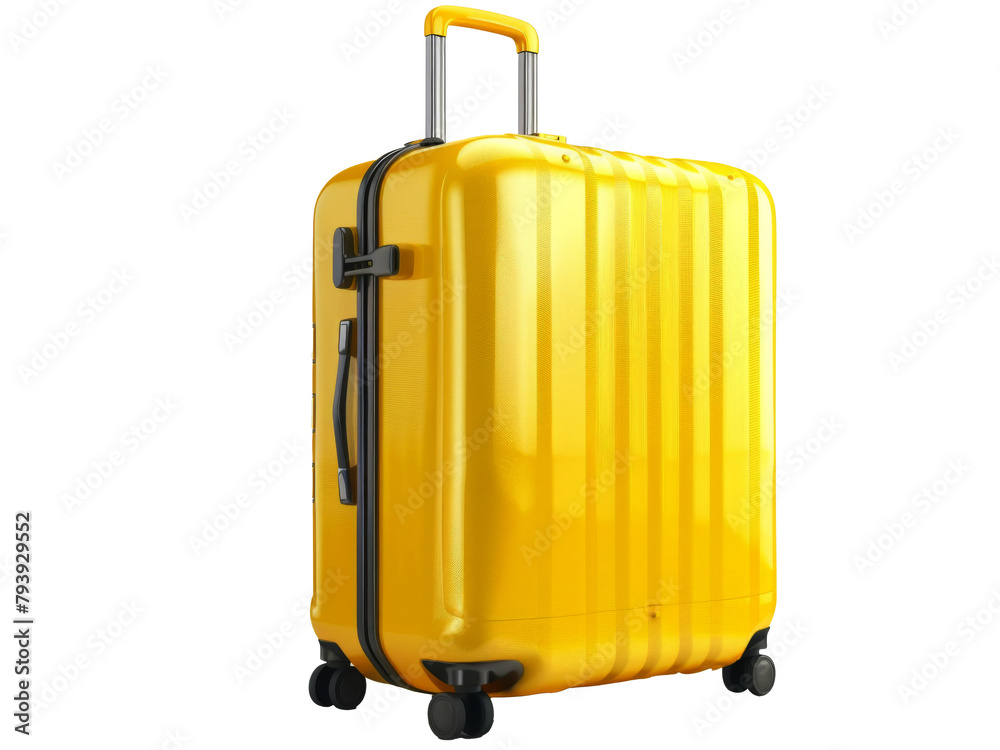 travel yellow suitcase isolated on a transparent background. PNG	
