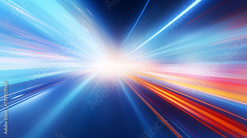Futuristic abstract background with blue lines and lights, abstract blue PPT background concept illustration with light rays