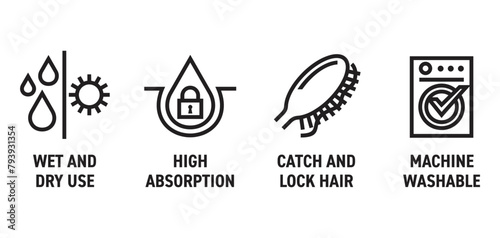 Microfiber floor mop purposes bold icons set