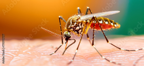 Mosquito sucked blood on human skin photo
