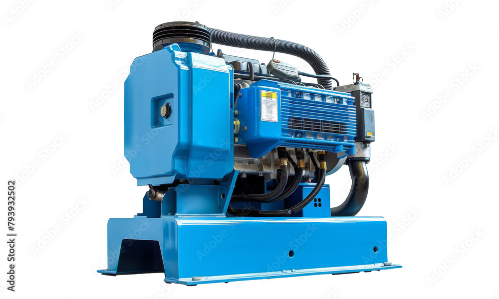 Heavy-duty blue generator set in a workshop environment under bright lighting, showcasing robust machinery designed for power supply in industrial applications Heavy-duty blue generator set in a workshop environment under bright lighting, showcasing robust machinery designed for power supply in industrial applications