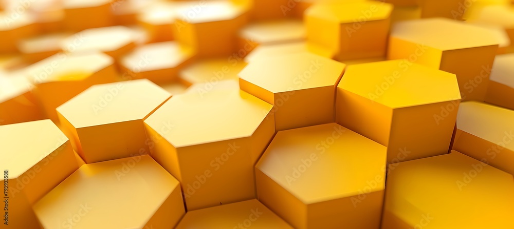 Yellow Background with Hexagonal Shapes: Abstract Geometric Composition Yellow Background with Hexagonal Shapes: Abstract Geometric Composition