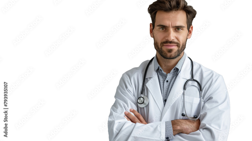 A doctor providing expertise and reassurance, isolated on transparent background