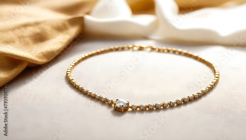 a necklace with gold and diamonds, made for Mother's Day, resting on a linen sack cloth