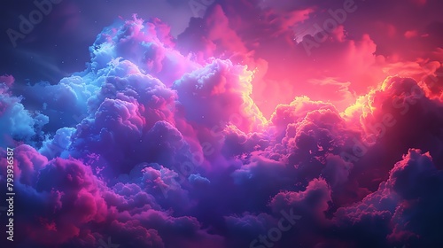 A beautiful landscape of a vibrant nebula with glowing clouds. photo