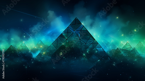 Abstract Cosmic Pyramid Constellations on Night Sky Background