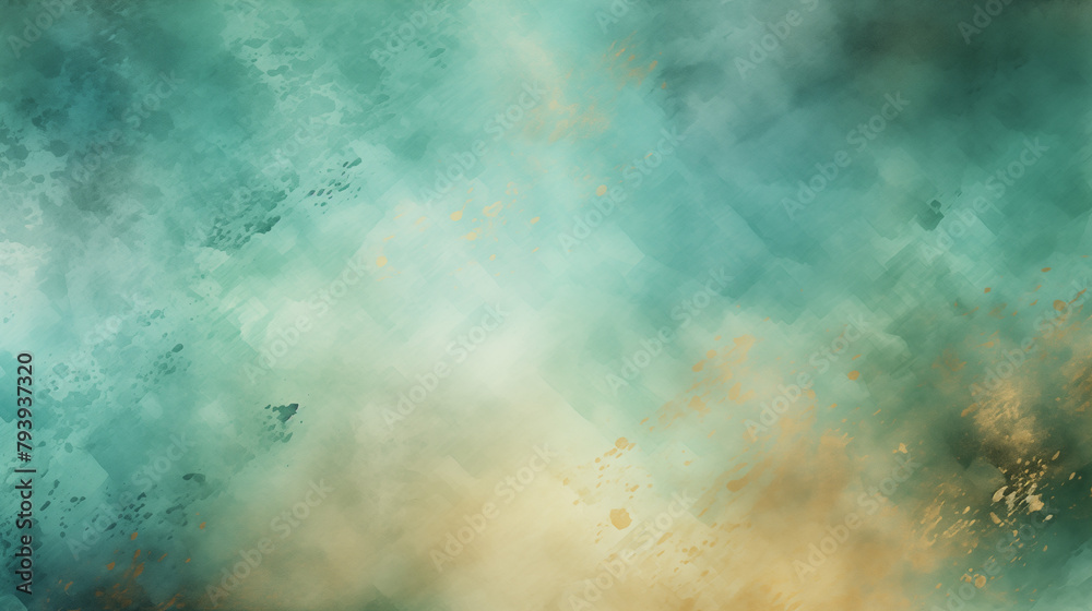 Abstract Aqua and Gold Watercolor Texture Background
