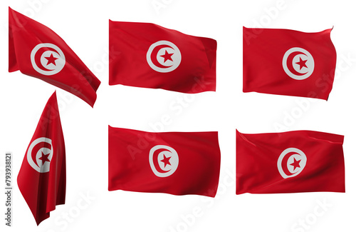Large pictures of six different positions of the flag of Tunisia