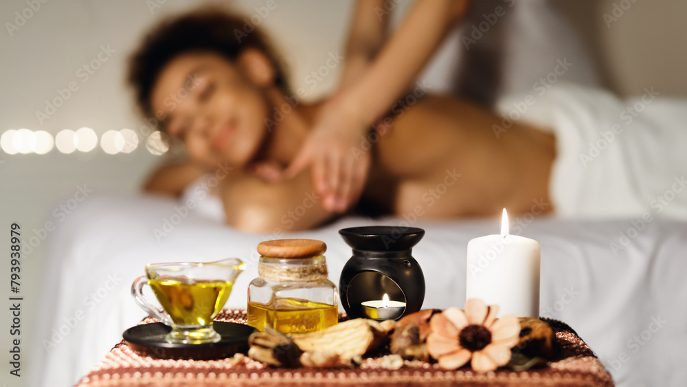 Relaxing spa therapy with african american woman Relaxing spa therapy with african american woman