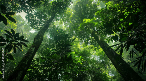 Looking up at the green tops of trees. Rain forest  © Mikołaj Rychter