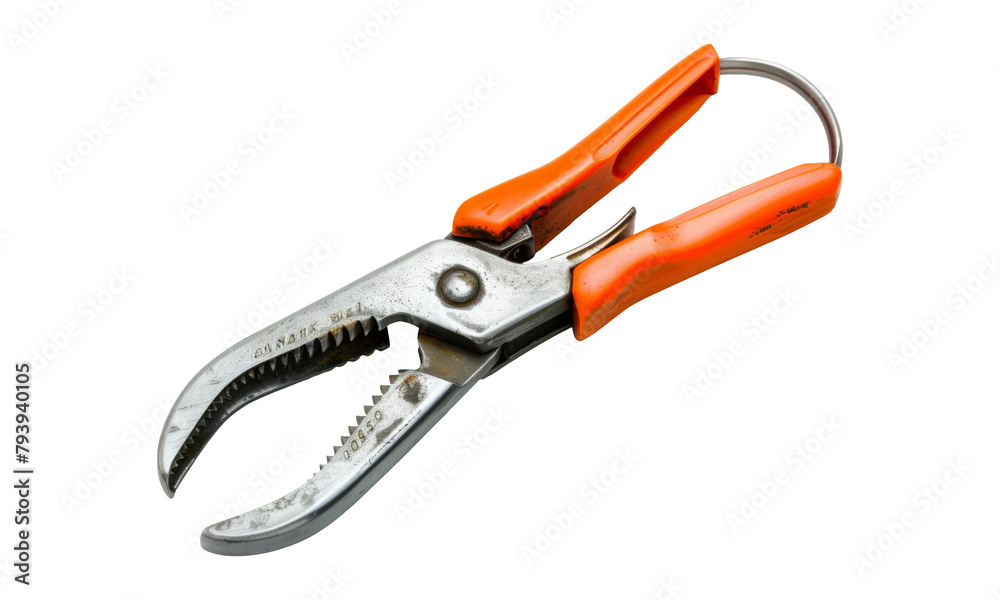 A durable pair of orange-handled locking pliers displayed on a white background, showcasing the tool's jaws designed for gripping and holding various objects securely A durable pair of orange-handled locking pliers displayed on a white background, showcasing the tool's jaws designed for gripping and holding various objects securely