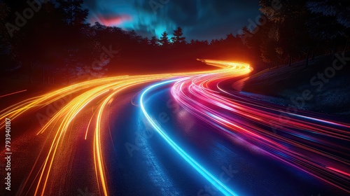 Colorful light trails with motion effect car hight photo