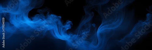 Blue smoke on black background banner