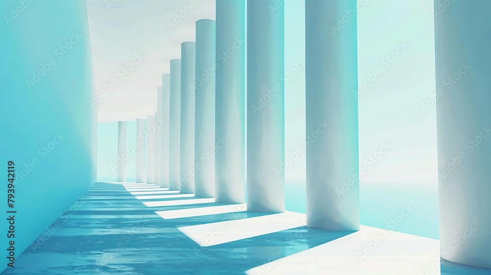 Obraz premium airy minimalist architectural background with tilted white columns and light blue sky abstract digital painting