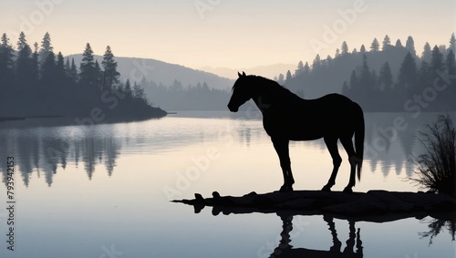Skeletal Horse Silhouette by the Lake s Edge