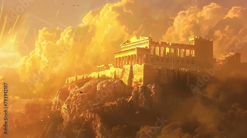 ancient acropolis of athens bathed in golden light iconic greek landmark on sacred hill digital illustration