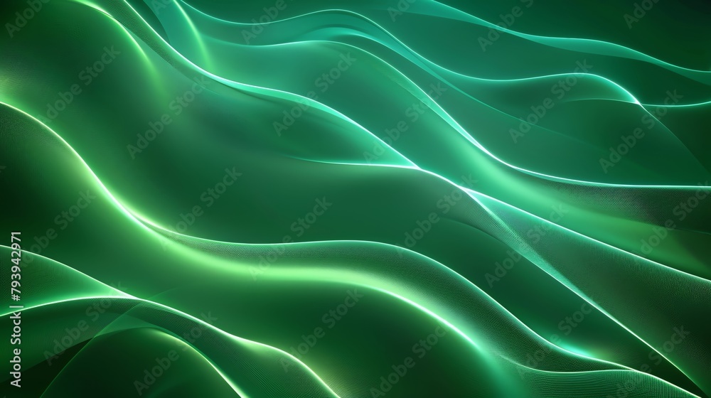Obraz premium Abstract green background with wavy lines and soft glow, creating an elegant and modern design for presentation or packaging use The image has a high resolution of 3072x4698 pixels, providing detailed