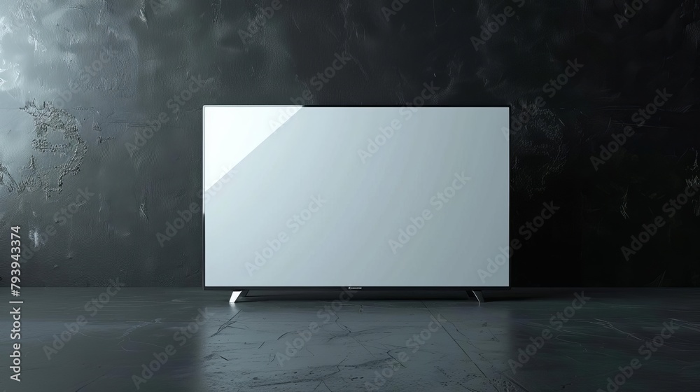 blank canvas modern stylish white lcd tv screen mockup on black background 3d illustration