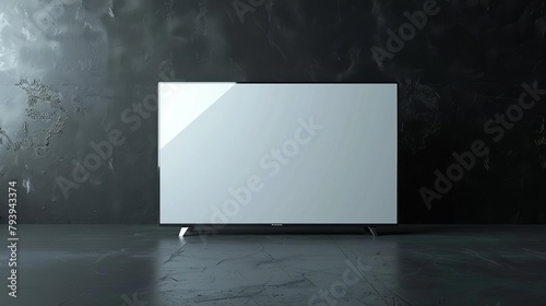blank canvas modern stylish white lcd tv screen mockup on black background 3d illustration photo