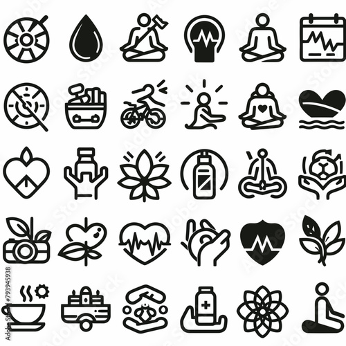 outline wellness icon set silhouette vector illustration white background
