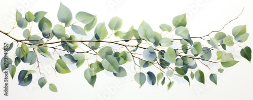 A branch of eucalyptus leaves painted in watercolors.
