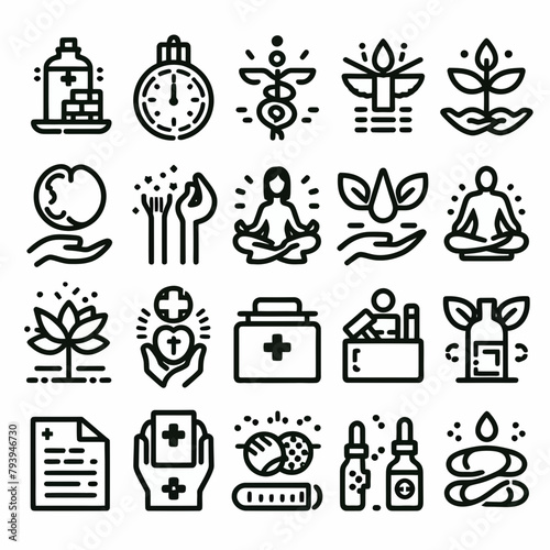 outline wellness icon set silhouette vector illustration white background