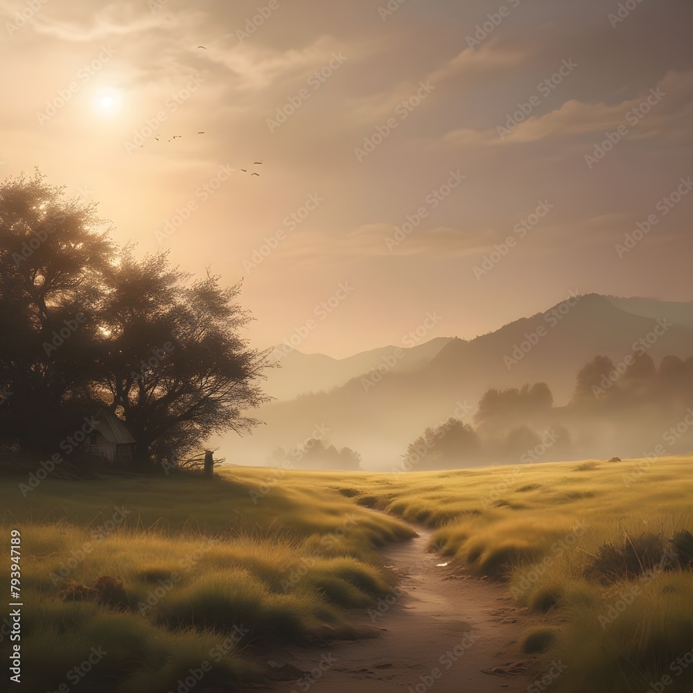 a serene abstract background reminiscent of a quiet countryside scene at dawn.