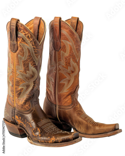 cowboy leather brown boots isolated on a transparent background. PNG