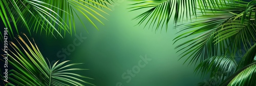 Lush palm leaves spread over a deep green backdrop creating a sense of tropical escape and exotic vacations in nature
