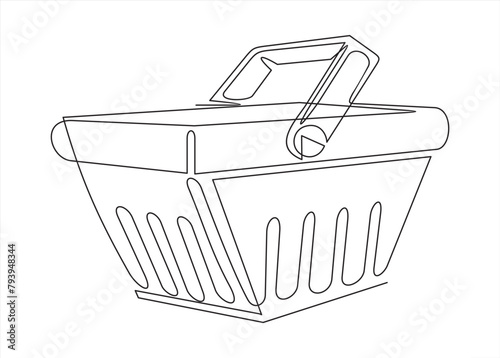 Shopping cart continuous one art line drawing. Online shopping basket in store. Trolley shopping cart business concept. Single line hand drawn style. Vector outline illustration