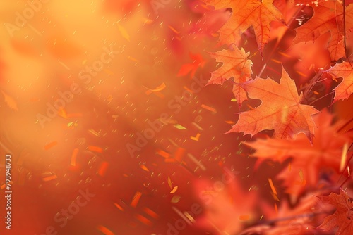 Autumn orange banner with blurred maple leaves background for seasonal designs and fall themes
