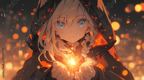 Fantasy girl hold a magic burning fire in hand, 4k,  wallpaper 