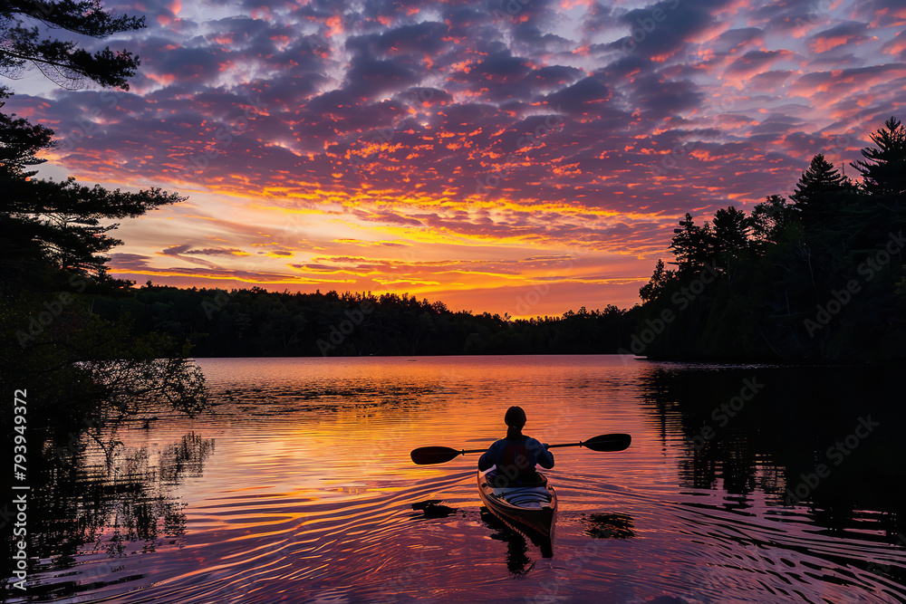 Fotografie solo paddler at sunrise