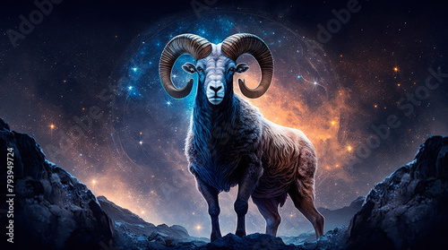 Aries zodiac sign on space background. Generative AI,