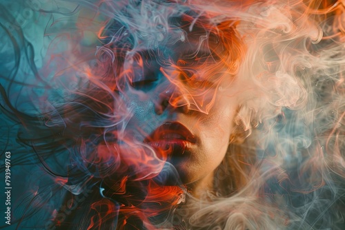 smoke, fire ligh woman photo