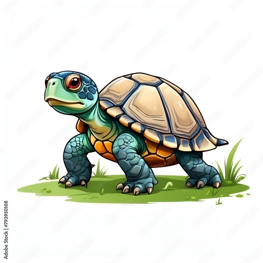 Obraz premium Sea Turtle in cartoon style. Cute Turtle isolated on white background. Watercolor drawing, hand-drawn Turtle in watercolor. For children's books, for cards, Children's illustration.