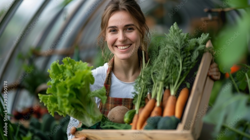 Obraz premium A Smiling Woman with Fresh Produce
