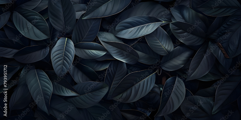 Tropical Leaf Background: Abstract Black Foliage, Dark Tropical Foliage: Abstract Leaves Background - Ai Generated