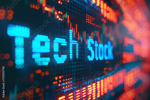 Investing in technology stock sector or fund concept, stock market display with word “Tech Stock” on digital background
