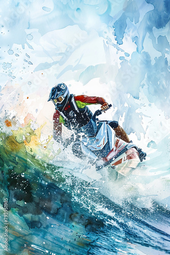 A man is riding a jet ski on a wave