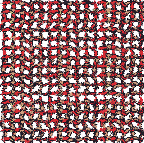 Red carpet-like mesh fabric with coarse fibers.