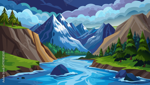 natural background  mountain-river--stormy-water vector