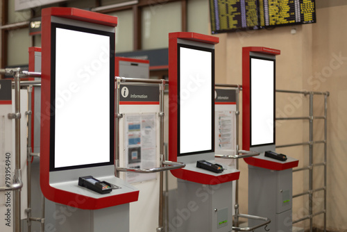 Self service transportation train ticket vending machines.self-service terminals for purchasing tickets for public transport © Leka